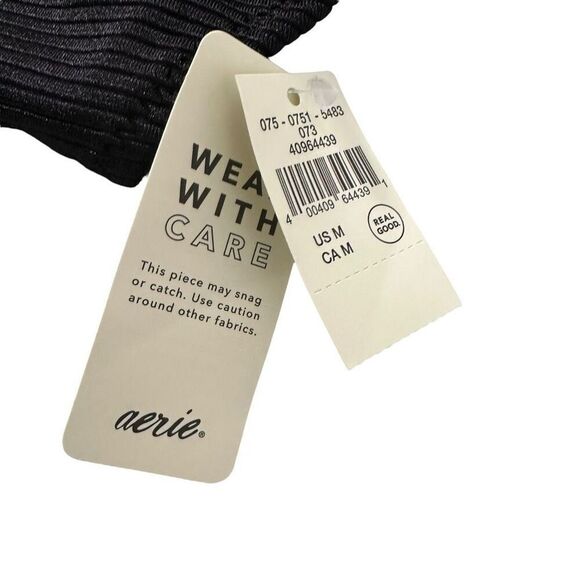 Aerie size Medium Shine Rib One Shoulder Full Coverage One Piece Swimsuit Black - Picture 7 of 12